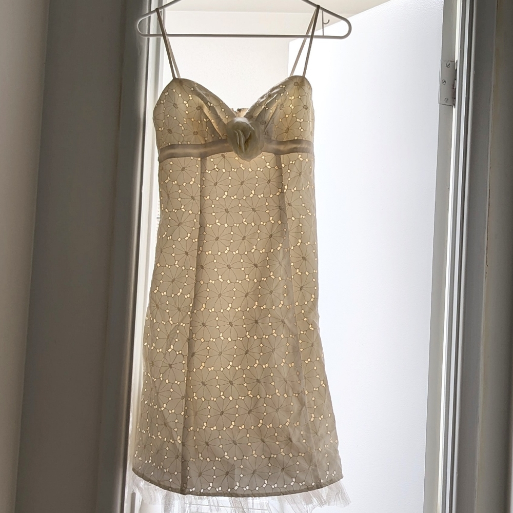 🆕 Marina Rinaldi vintage 2000s cream rosette dress size 4